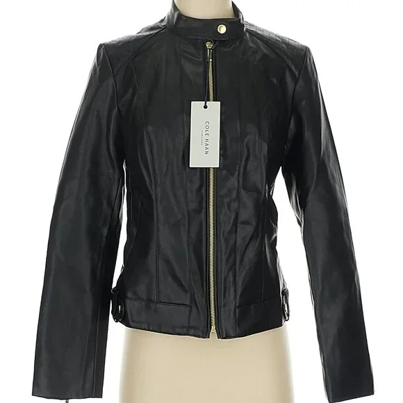 Cole Haan Women's Faux Leather Racer Jacket