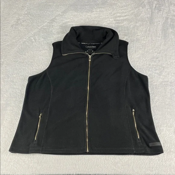 Calvin Klein Women's Performance Fleece Size 3X Black Zip-Up Vest with Pockets