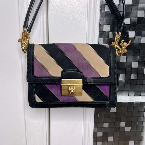 💕 Dolce & Gabbana black purple tan suede double handle satchel handbag 💕