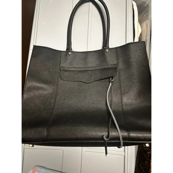 Rebecca Minkoff Large MAB Saffiano Leather Shoulder‎ Purse Tote Bag BLACK