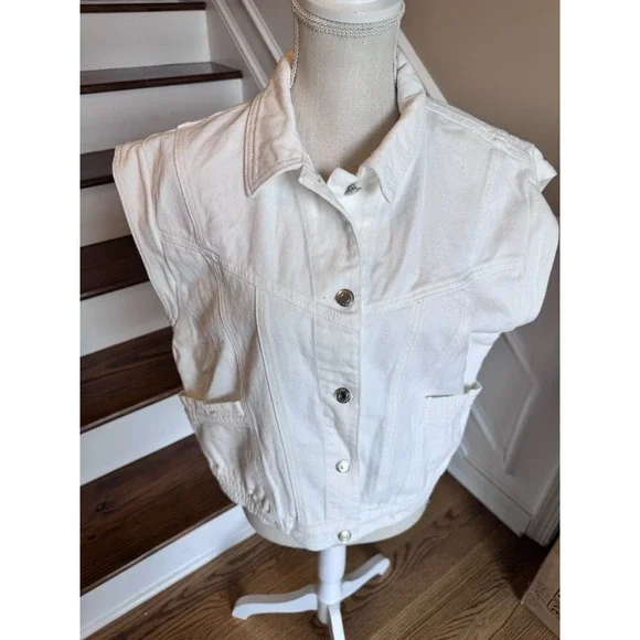 Elan White Wash Denim Jean Button Up Vest‎ NWT Size Medium