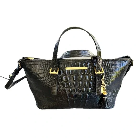 BRAHMIN MINI ASHER Satchel In Black Melbourne Genuine Leather shoulder bag tote