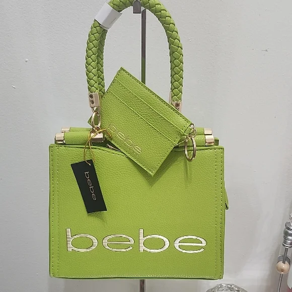 bebe Neon Lime Braided-Handle Satchel with Cardholder