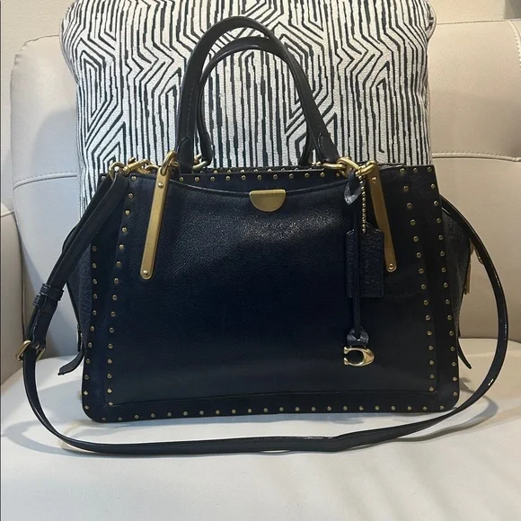 Coach Navy Dreamer 36 Border Rivets Leather Handbag