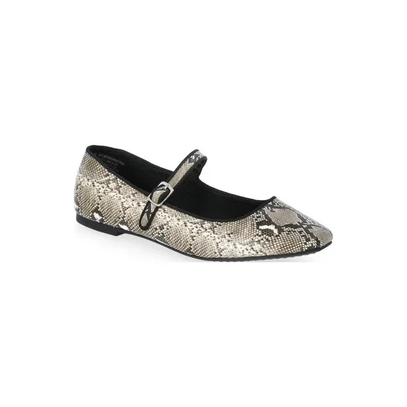 Womens Size 8 Time and Tru Mary Jane Snakeskin Print Faux Leather Flats