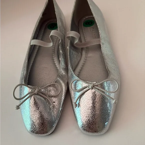 Kenneth Cole Silver Metallic Ballet Flats with Bow Women’s 8 NEW