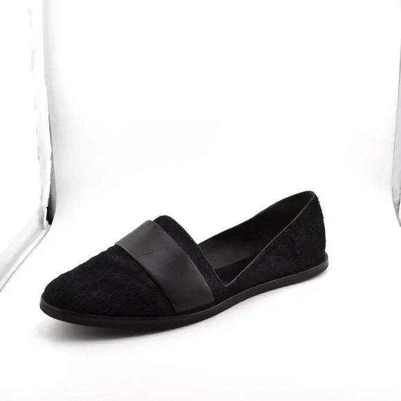 Vince Mason Calf Hair Loafers Women 7M Black Leather Band D'Orsay Flats Womens