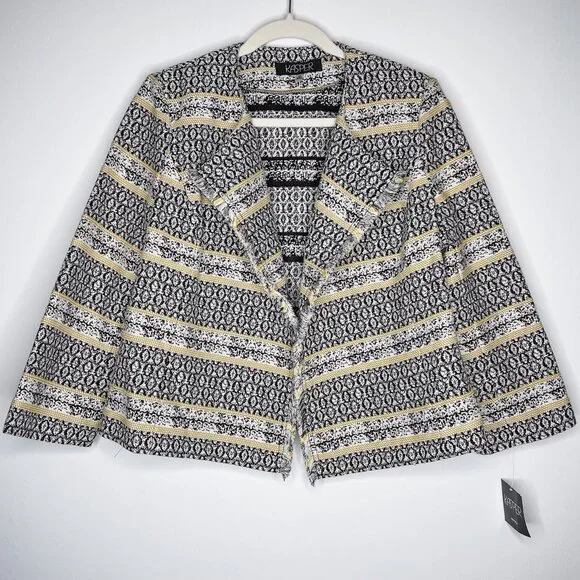 Kasper Petite Black‎ and White Textured Geometric Blazer Jacquard Jacket NWT