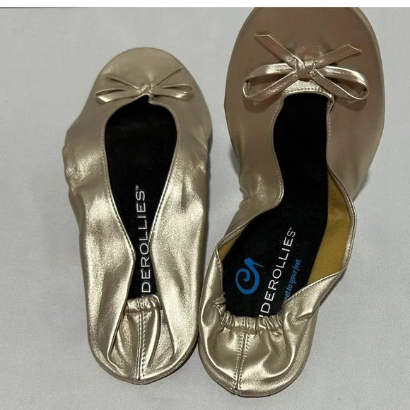Cinderollies Women's Ballet Flats Size M Metallic Gold Slip On‎ Foldable Travel