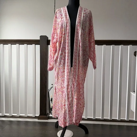 Ann Taylor Loft Long‎ Boho Resort Duster Cardigan Size M/L Pink NWT Vacation