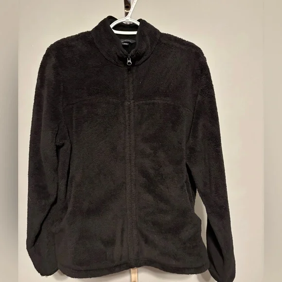 Lands’ End Full Zip Fleece Jacket Black Women’s Size L (14/16) Cozy Layer