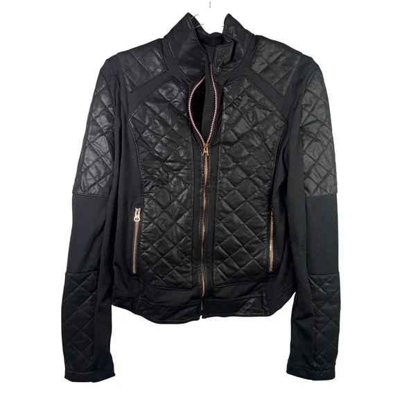Victoria Sport Quilted Faux Leather Moto Jacket Rose Gold Black XS Athleisure