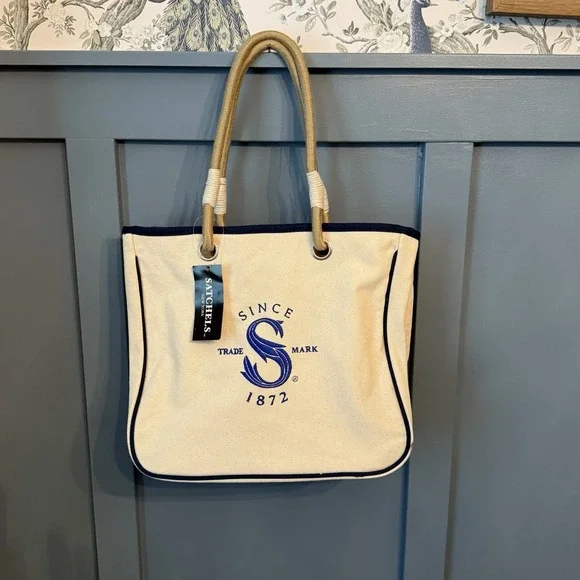 Satchels New York Canvas Boat Tote‎ Bag NWT Nautical Rope Handles Embroidered S