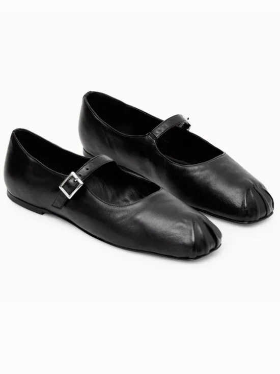 NEW COS Pleated Leather Mary Jane Ballet Flats - Black