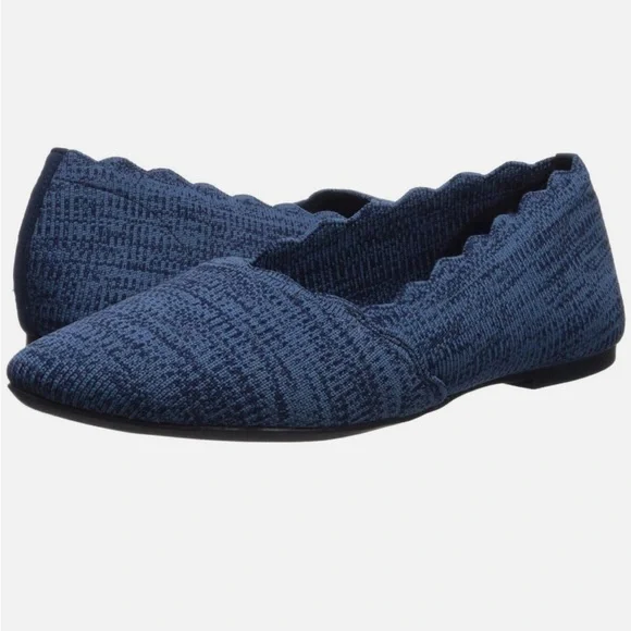 Skechers Cleo Newford Navy Stretchable Slip-on Woven Canvass Flats Memory Foam