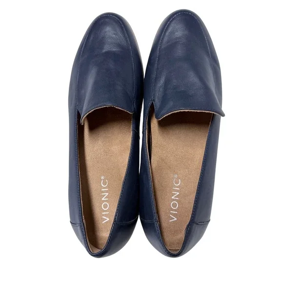 Vionic‎ Kensley Navy Nappa Leather Lug Sole Platform Loafers Womens 8.5