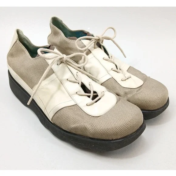 Thierry Rabotin Layla Lace Up Oxford Shoes Women EU 39 US 8.5 Cream Tan Leather