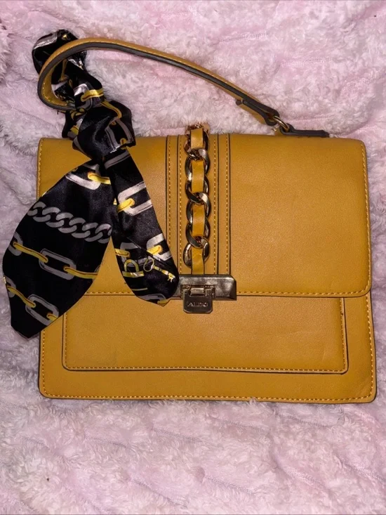 Aldo Mustard Yellow Top-Handle Women’s Bag with Chain Accent