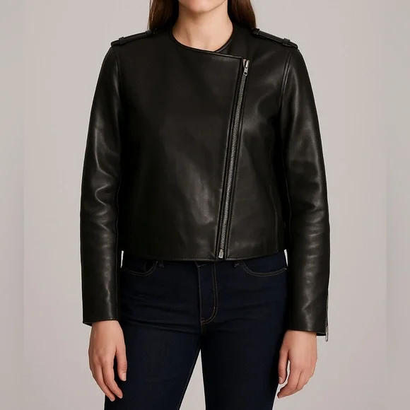 A.L.C. Black Leather‎ Asymmetrical Zip Jacket Leonardo
