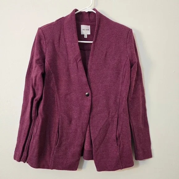 NIC+ZOE Blazer Maroon Single Button V Neck Womens Extra Small