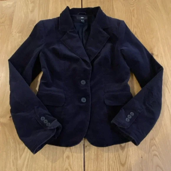 H&M Velour Blazer Womens Size 8 Black Ruffled Coat Business‎ Casual