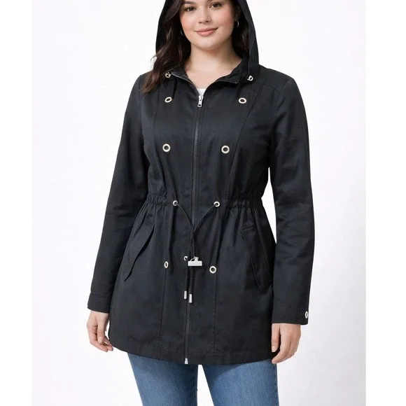Generation Wear New York Womens Black Utility Anorak Jacket Hood Cinched Waist S