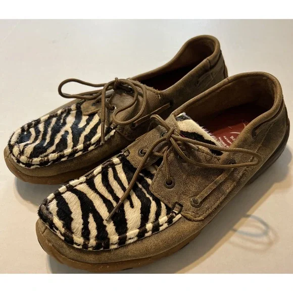 Twisted X Zebra Hair On Hide Boat Shoes Moc Toe Women's 7.5 - WDM0142