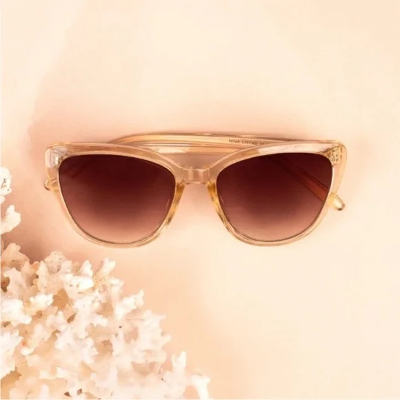 New Rachel Zoe Women’s Nina Cat Eye Sunglasses in Nude- Crystal