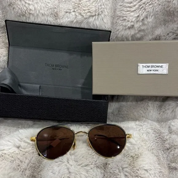 Thom Browne Oval Sunglasses TB109 CTGLDNVY Gold/Black 53mm. Unisex