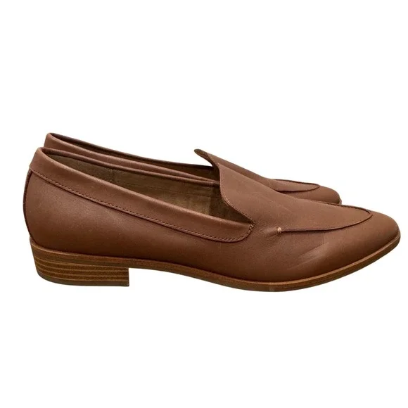 Aerosoles Womens Tan Leather Loafers Almond Toe Slip On Low Stacked Heel Size 11