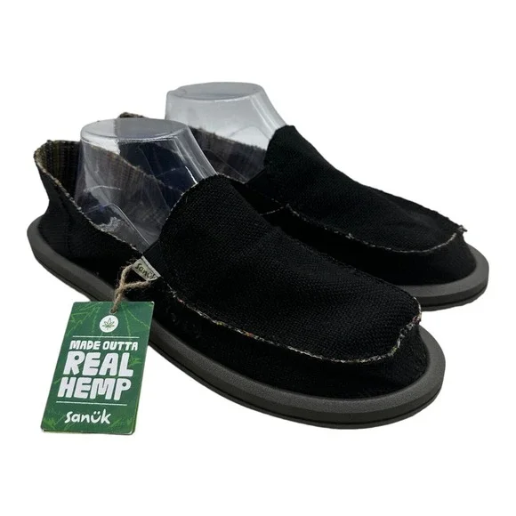 Sanuk‎ Donna Hemp Shoes Women's Size 6 Black Slip On Loafers NWT SWF1160 BLK