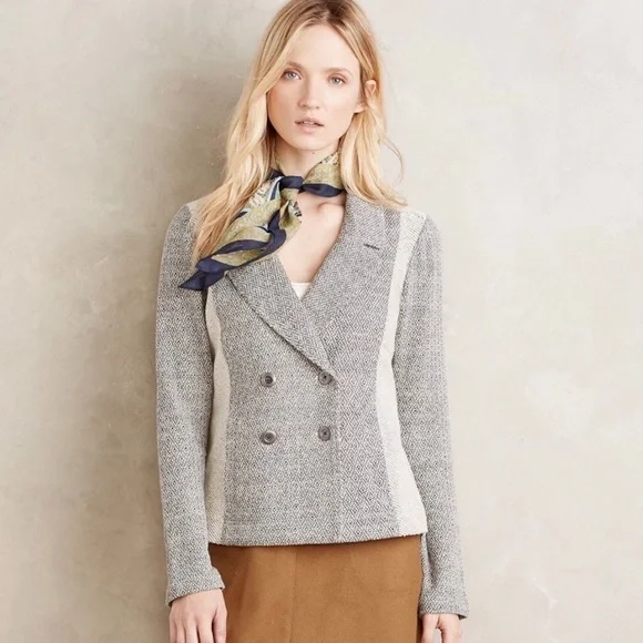 Anthropologie Saturday Sunday Milica Gray Two Tone Knit Blazer Jacket