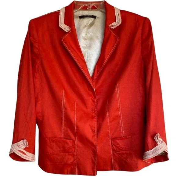 Tahari Red Blazer Jacket Womens Size Small Contrast‎ Stitching women size 12