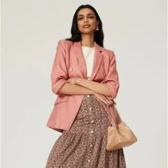 Veronica Beard Womens Odile Dickey Jacket Small Pink Half Sleeve Double Breasted