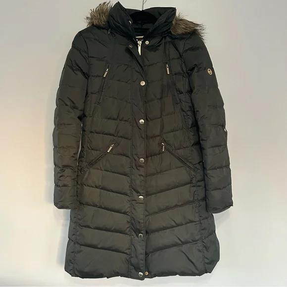Michael Kors Coat Olive Green Faux Fur Hood Women's Medium