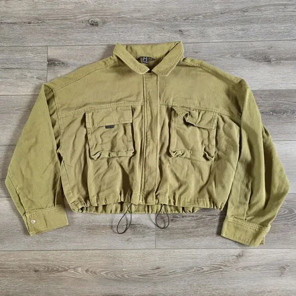 Forever 21 Army Green Military Style Utility Cropped Jacket Cinch Waist Size 3x