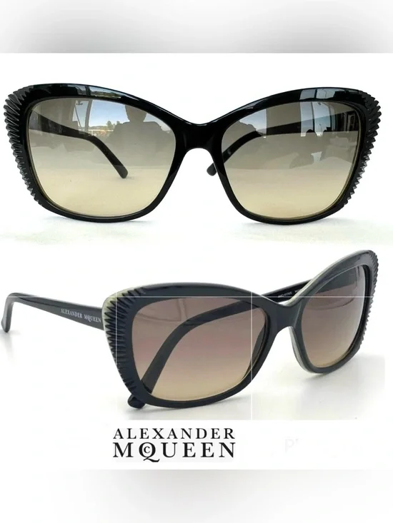 ALEXANDER MCQUEEN AMQ 4178/S Cat Eye Brown Gradient Lense Black Frame Sunglasses