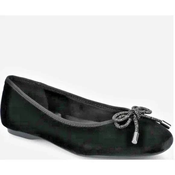 Birdies Wmn Size 10 The Hummingbird Ballet Flats Velvet‎ Shoes Sparkly Bow Black