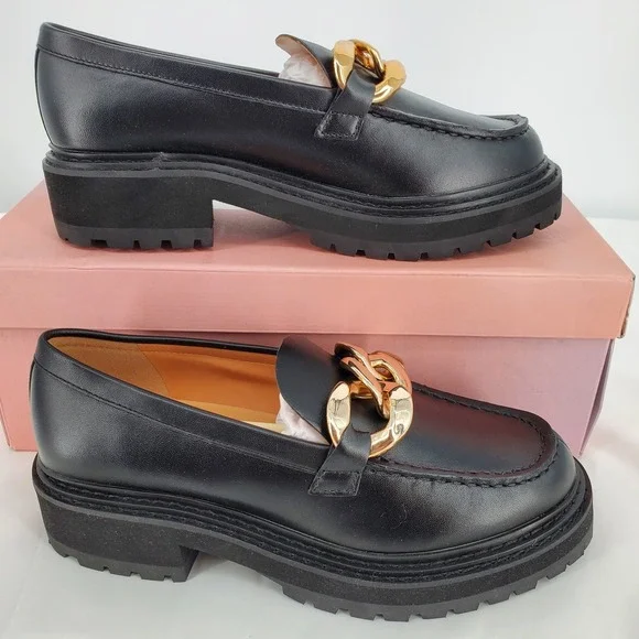Lisa Vicky Womens Size 6.5M Pep-V Chunky Moc Toe Loafer Black‎ Chunky Chain New