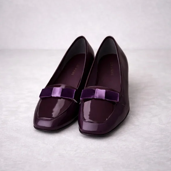 💜 Enzo Angiolini Plum Patent Leather Loafers w/ Velvet Bow – Size 7.5M