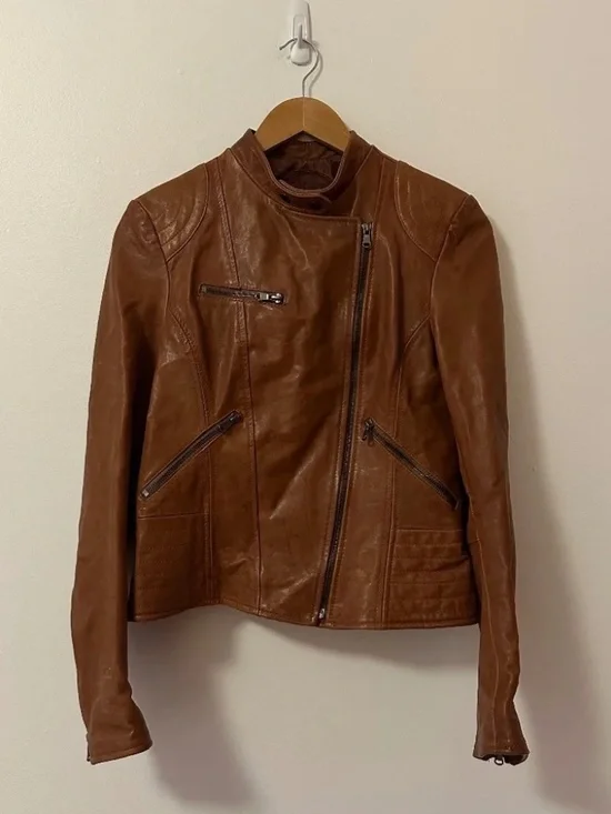 Jacketto Vintage Italian Leather Caramel Colored Leather Moto Jacket | Size 46