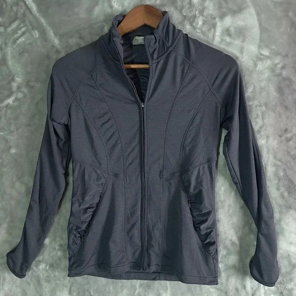 Athleta Revive Ruched Gray Vented Full Zipper Jacket Women's Size XS Zip Pockets