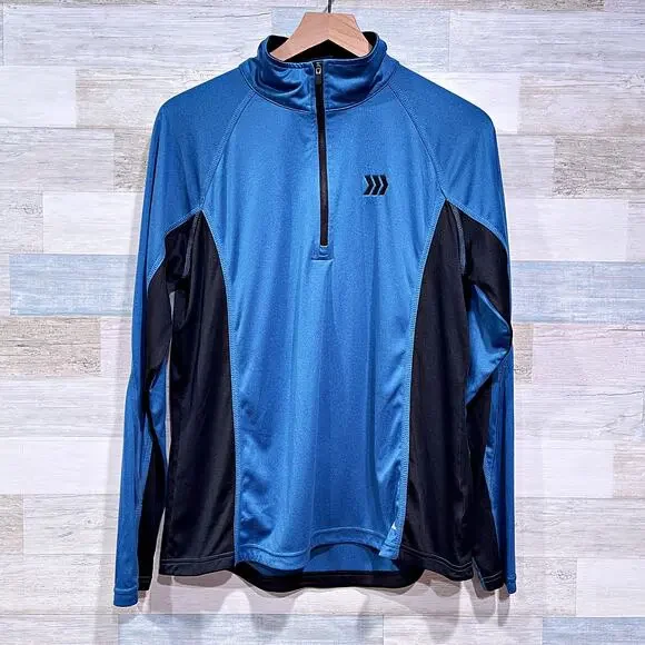 Roots Canada 1/4 Zip Performance Jersey Tech Pullover Blue Black Womens XL