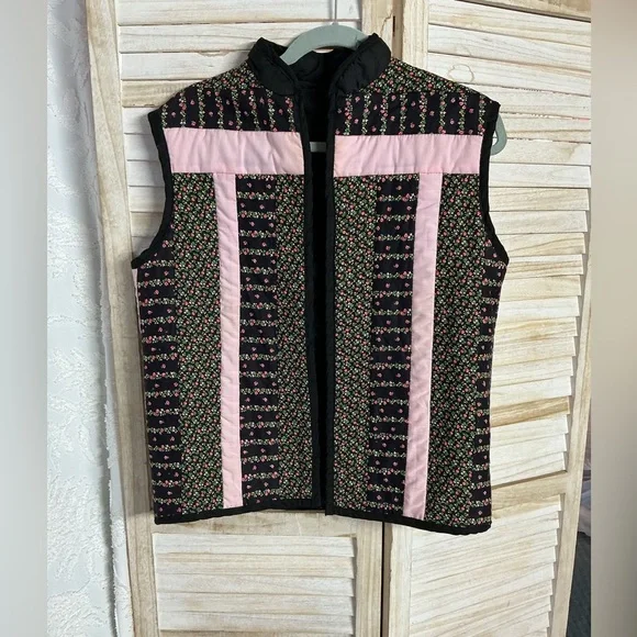 handmade Floral Pink and Black Women's Vest