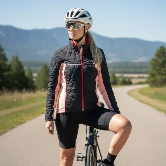 Pearl Izumi Quilted Cycling Jacket XL Black Pink Gorpcore Sporty Bike Wear