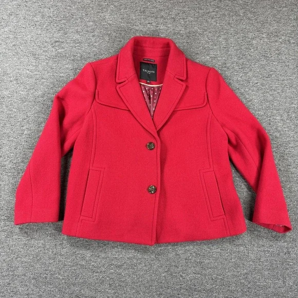 Talbots Jacket Womens 14 Petite Red Wool Blend Lined Button‎ Front Peacoat