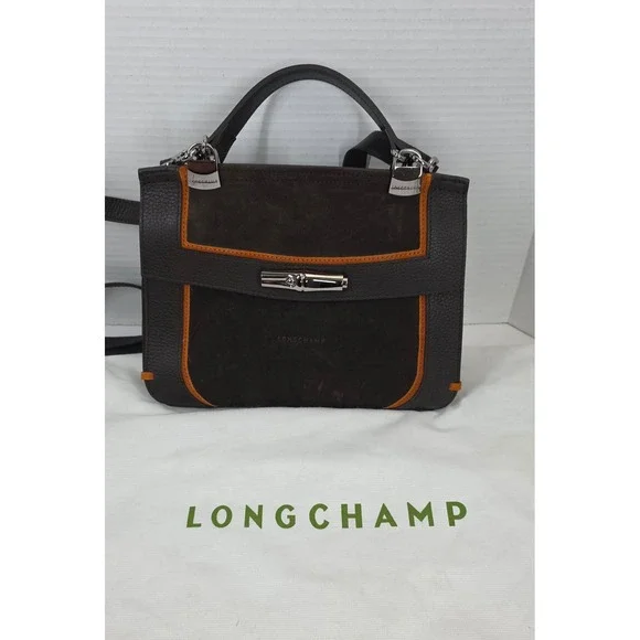 Longchamp Roseau Heritage Brown Leather‎ Suede Bamboo Toggle Bag L2063907 703