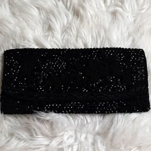 Vintage‎ Black Poinsettia Beaded Evening Clutch Bag