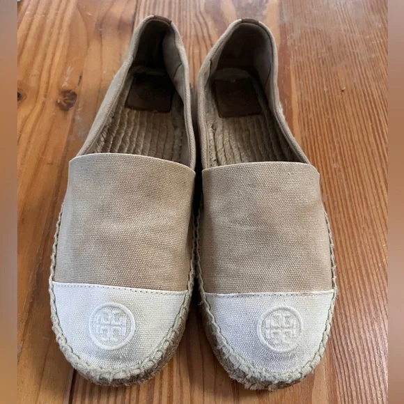 Tory Burch color block flat espadrilles slip on shoes, size 10.5