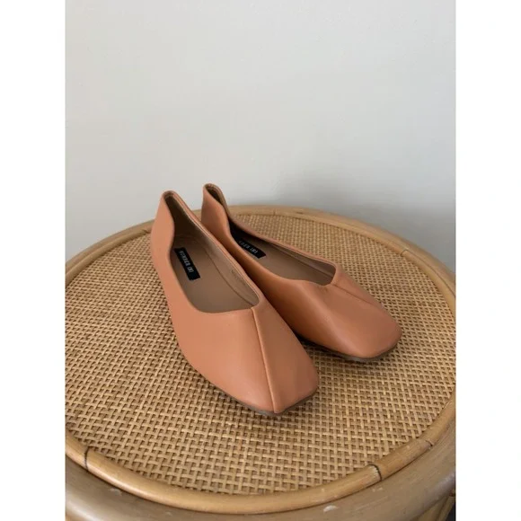 Brand New Korean Designed Tan Ballet Style Flats With Sleek Square Toe Design